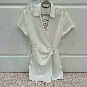 Zara Women’s white wrap collared dress short sleeve with buttons Size S